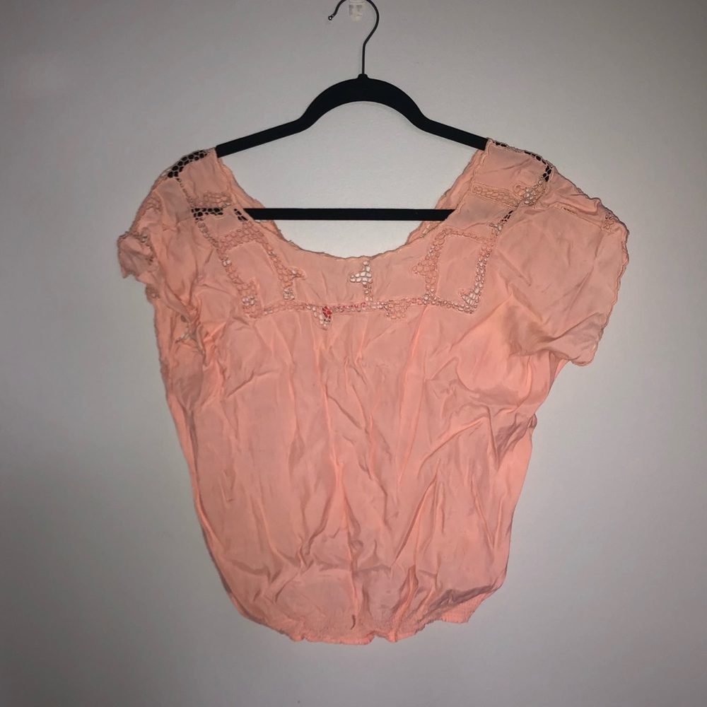 Peach Crop Top with Puzzle pattern